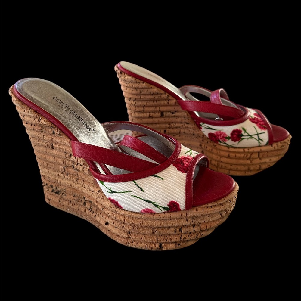 NIB Dolce & Gabbana Vitelli Nero Cork Wedge Shoes